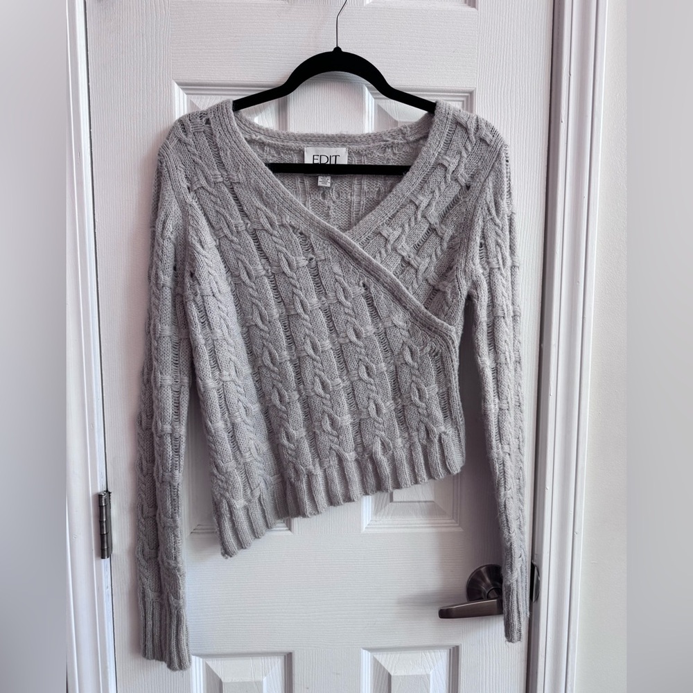 EDIT JASON WU Asymmetrical Faux Wrap Knit V-Neck Sweater Size Small
